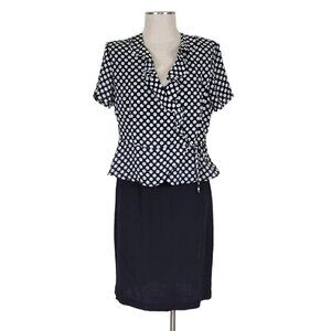 John Roberts Crepe Dress Size 12P Ruffled Peplum Polka Dot Attached Top Vintage